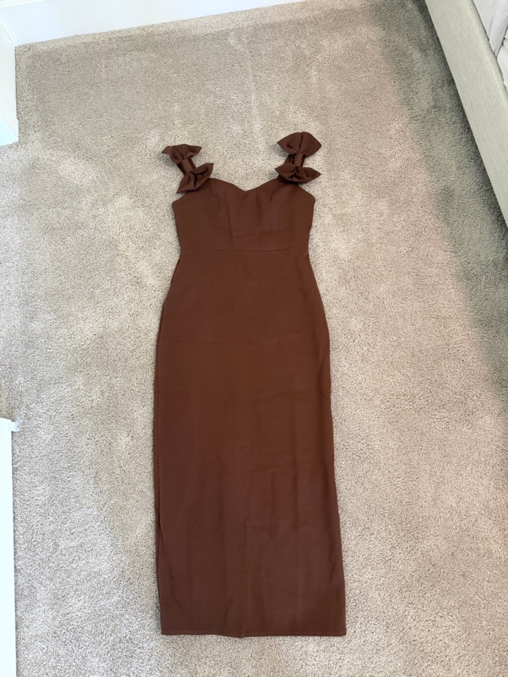 SHEIN Brown Ruffle-Shoulder Maxi Dress